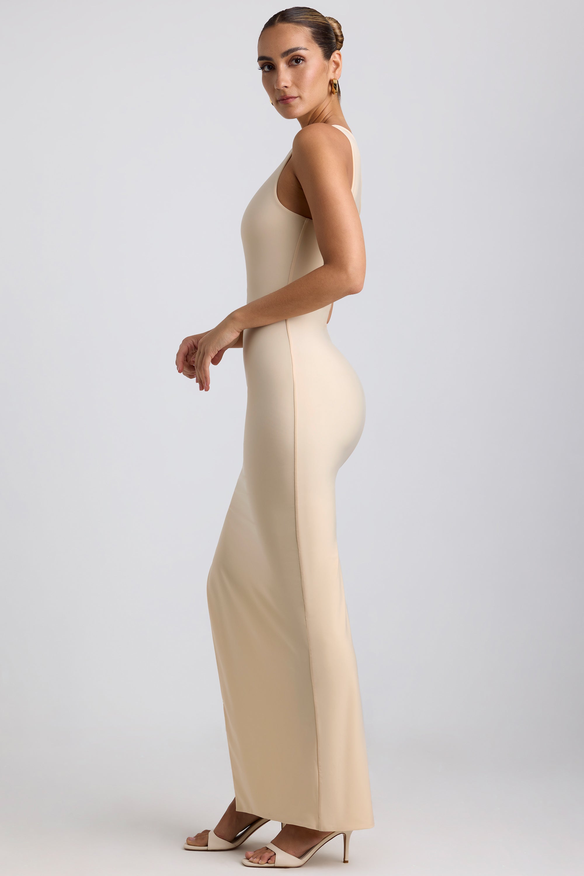 Ruched Asymmetric One-Shoulder Maxi Dress in Buttercream、mySite、solidvoid