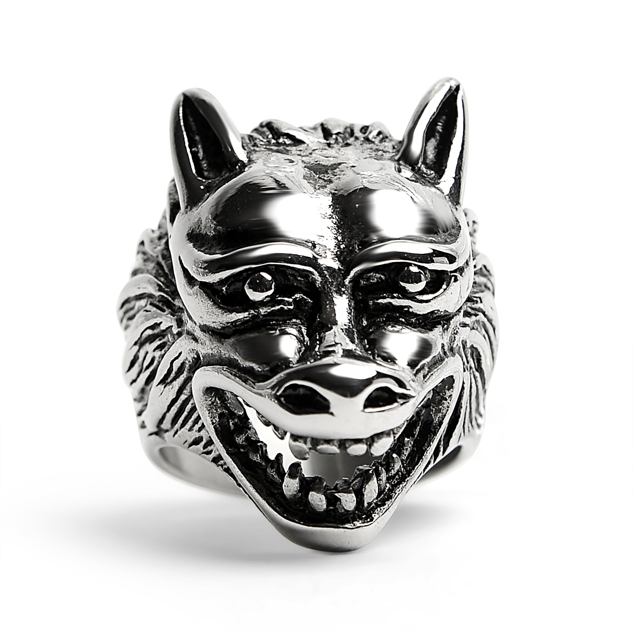 Stainless Steel Polished Snarling Wolf Ring / SCR3037、mySite、dreamappss