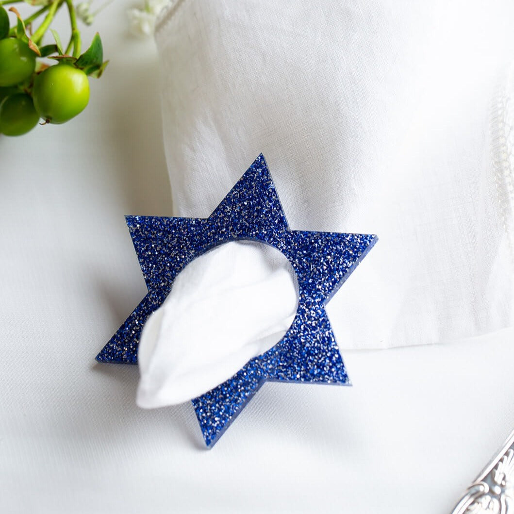 Magen David Napkin Rings - Blue Ice Glitter - Set of 4、mySite、topwebapps