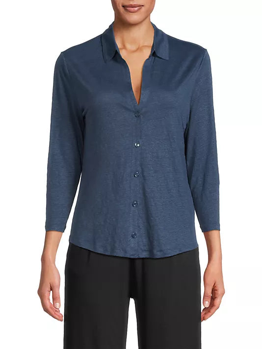 Majestic Filatures Stretch Linen 3/4 Sleeve Shirt、mySite、noshort