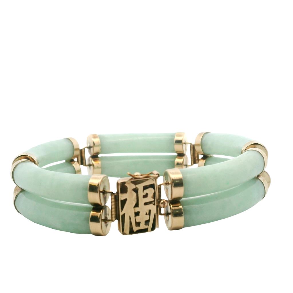 Estate 14K Yellow Gold Jade Blessing Bracelet、mySite、botmansion