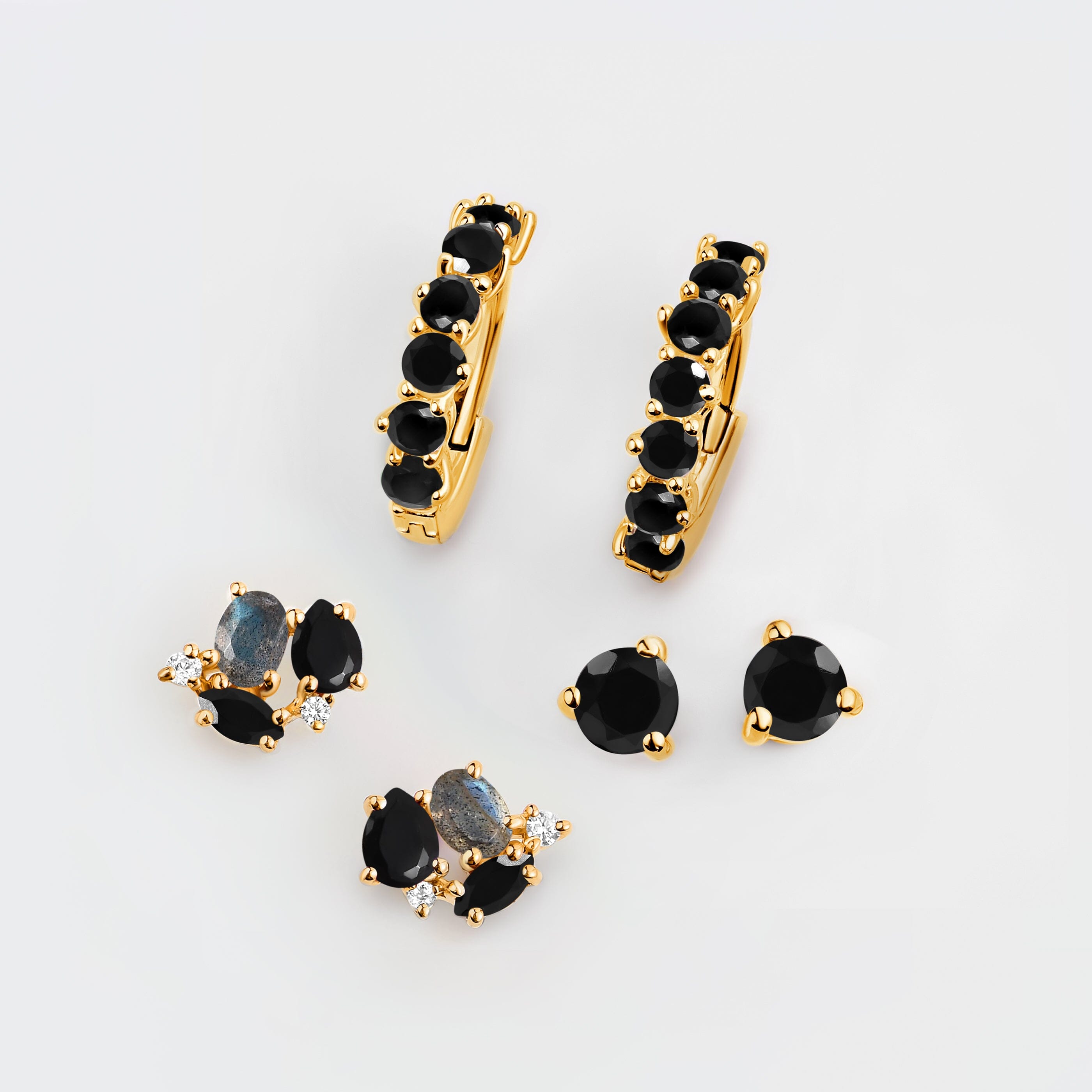 Black Obsidian & Labradorite Hoop Earring Set - High Vibe Trio、mySite、hinf8tx79