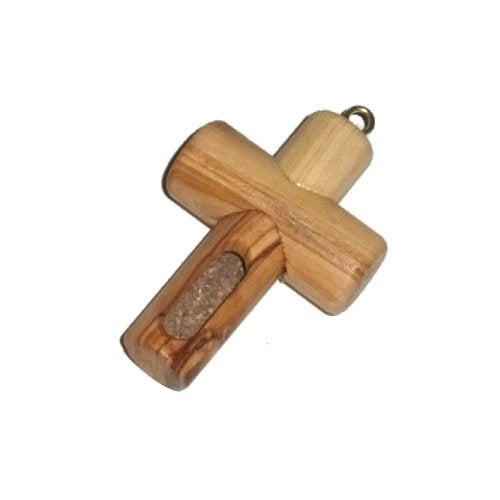 Olive wood Cross with Holy Land Soil Ampoule - can be opened ( 6cm or 2.5 inches ) - Olive wood with Certificate、mySite、topwebapps