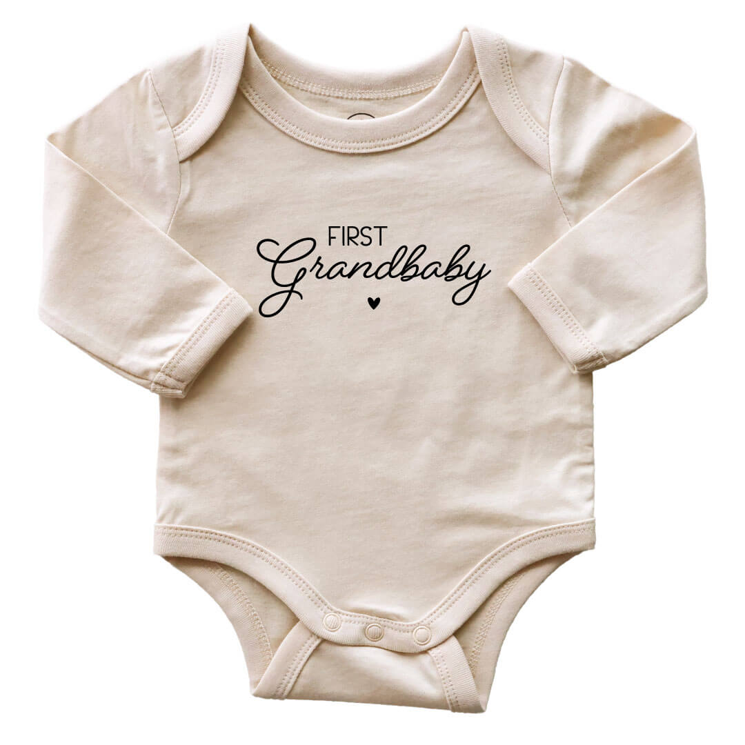  First Grandbaby Long Sleeve Graphic Bodysuit | Natural、mySite、layawaytickets
