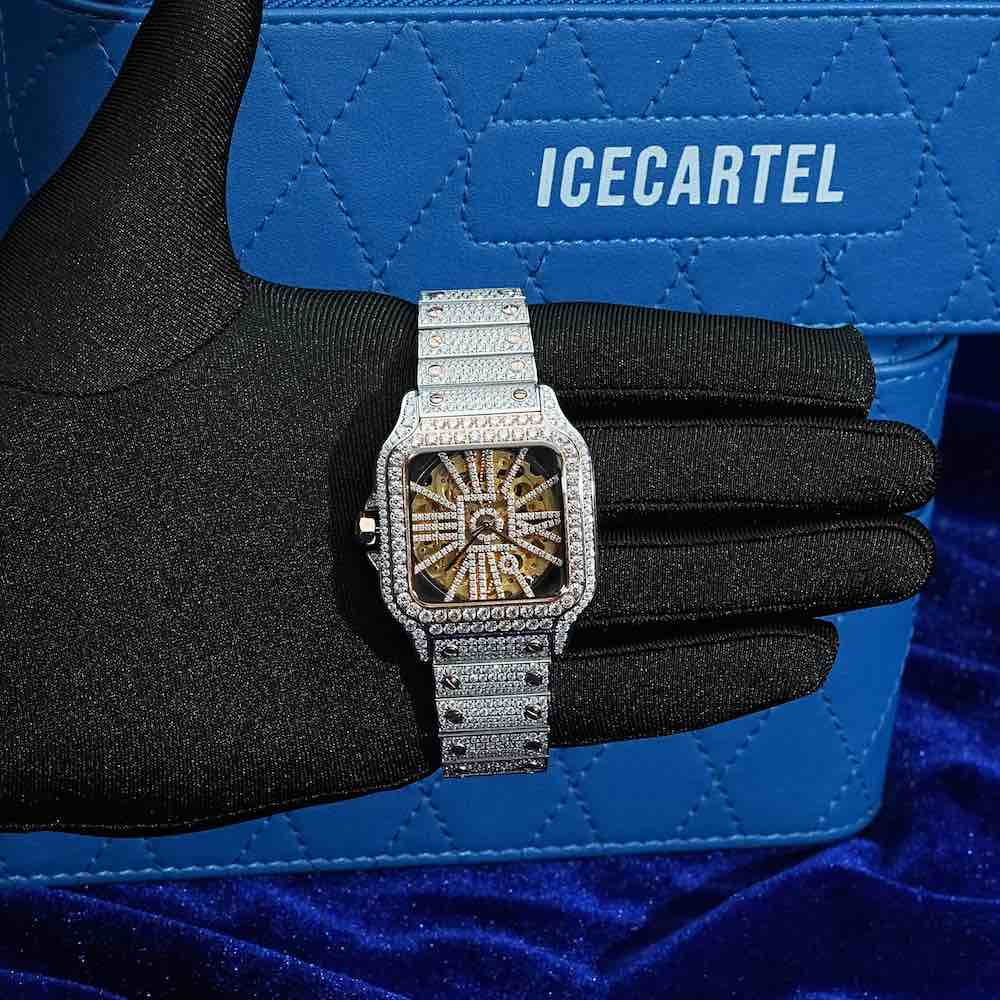 Moissanite Skeleton Watch | 42MM | 14K Rose Gold | 14.1CT Bust Down、mySite、hinf8tx79