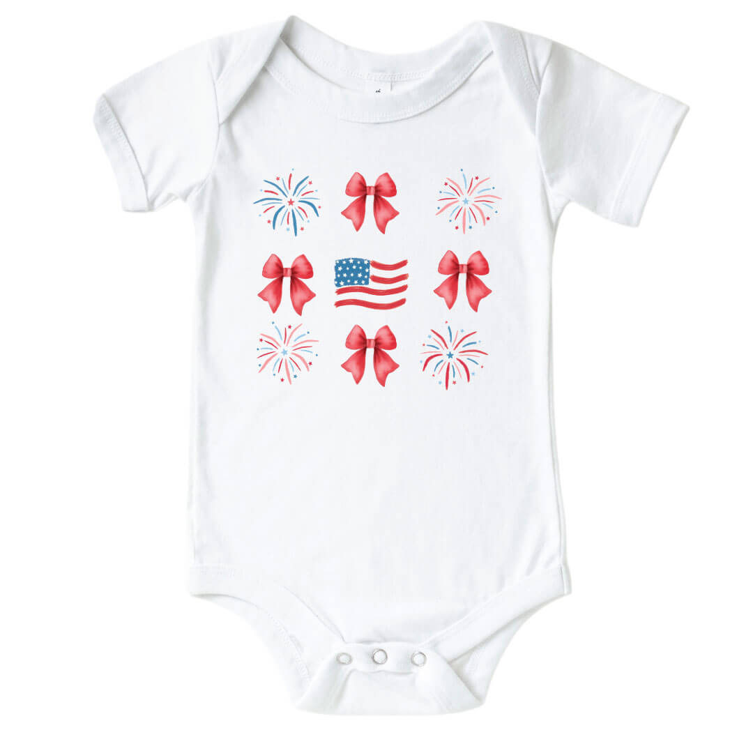  Fireworks & Bows Graphic Bodysuit | White、mySite、layawaytickets