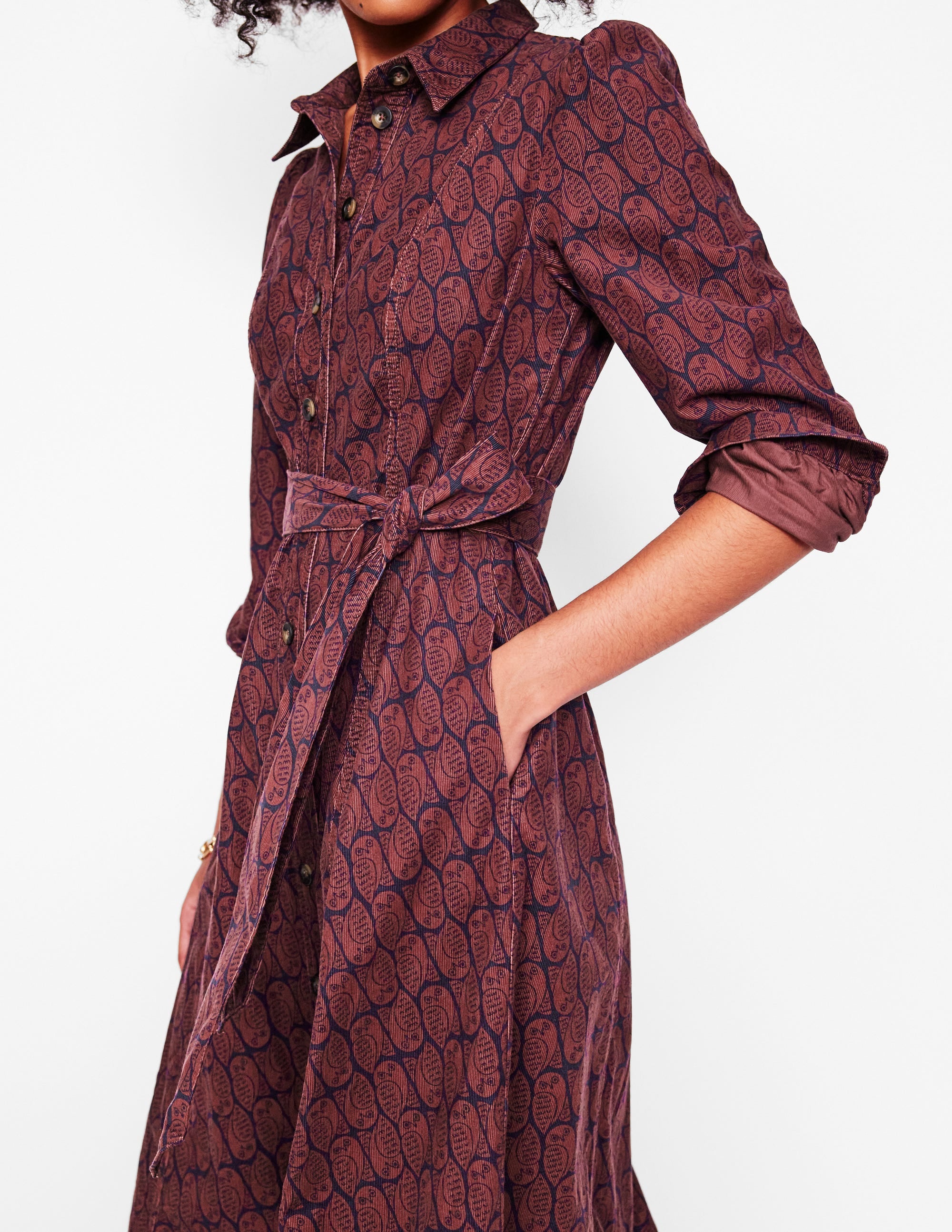  Aubrey Cord Midi Shirt Dress-Chestnut, Owl Stamp、mySite、ashleygrahame