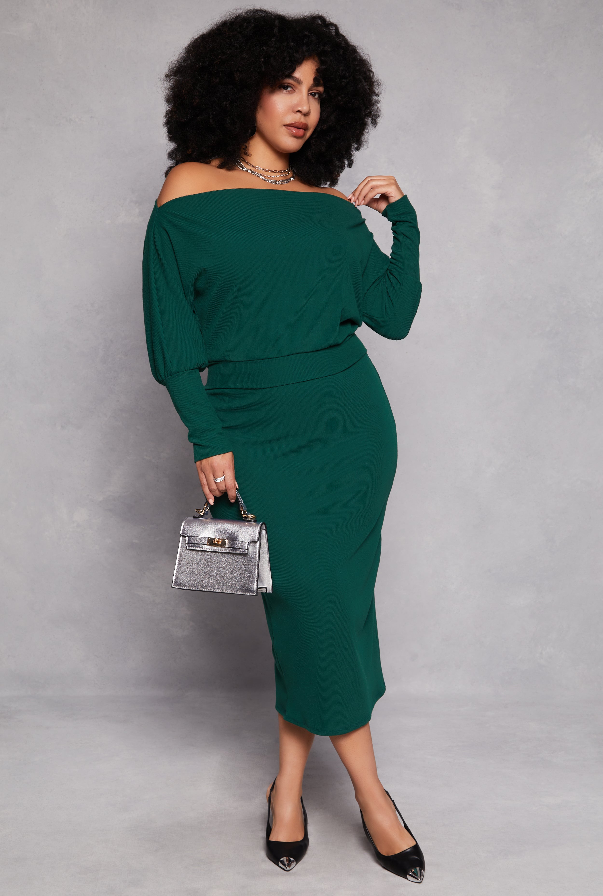 Plus Size Off The Shoulder Long Sleeve Top、mySite、camillekostekn