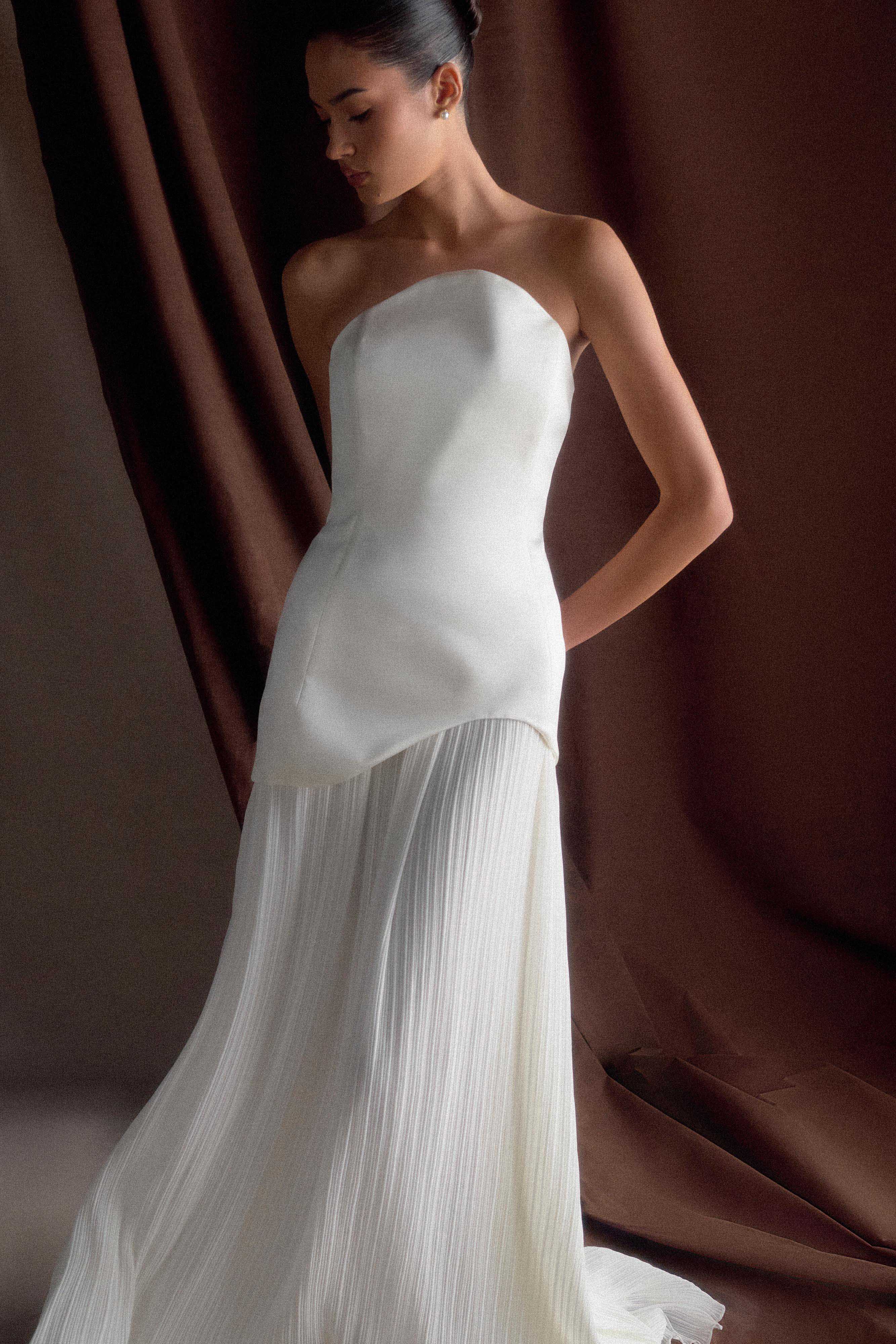 Juno Strapless Pleated Maxi Gown - White、mySite、solidvoid