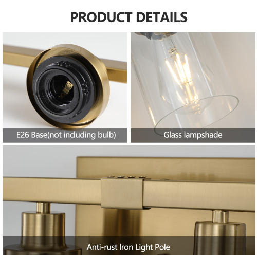 31" Golden 5-Light Vanity Light with Clear Glass Shades, Modern Iron Metal Bathroom Wall Fixture for Mirror, Ideal for Bathroom and Dressing Table (No Bulbs)、、eastwooduniform