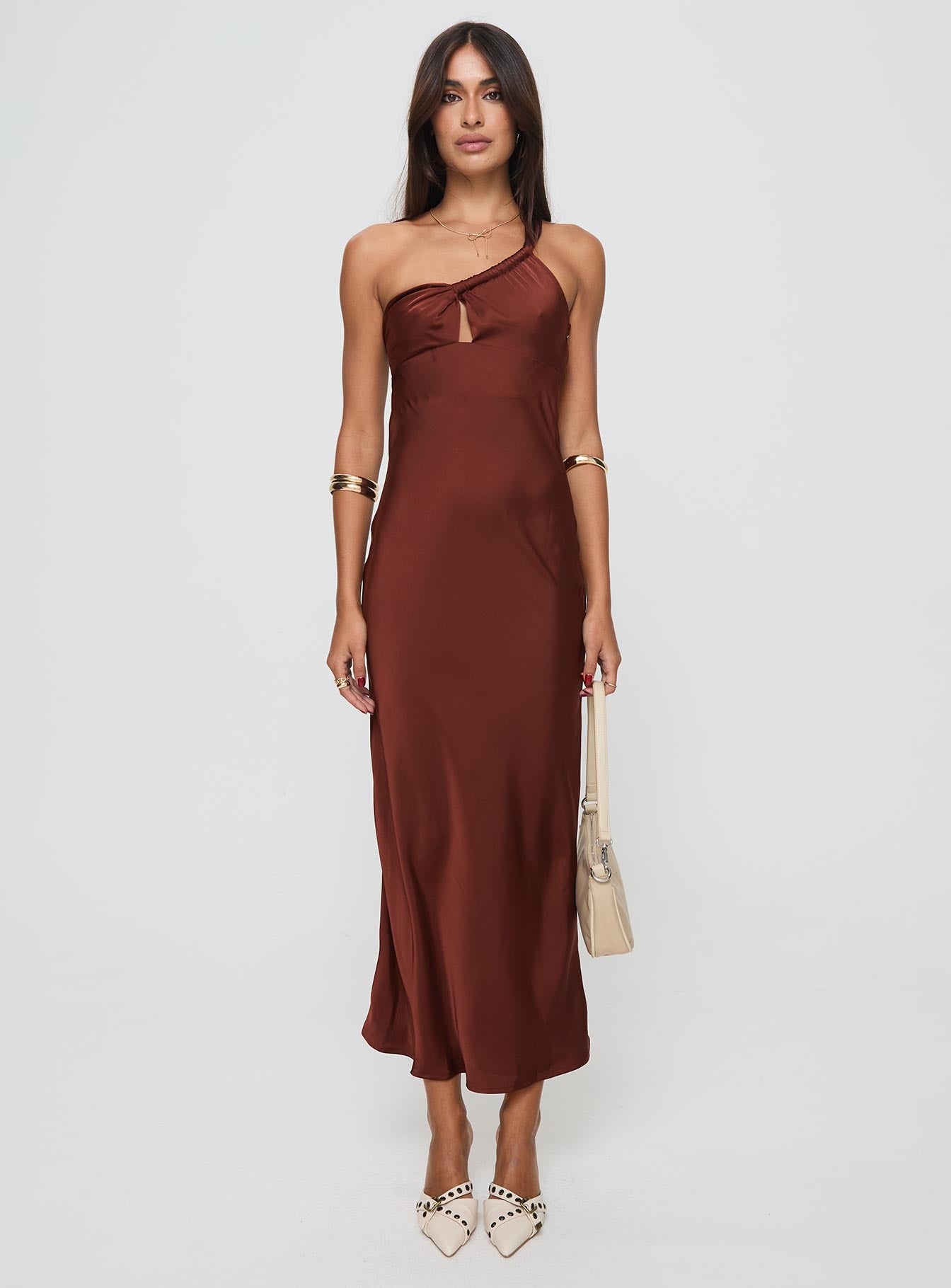 Casimir One Shoulder Maxi Dress Chocolate、mySite、solidvoid