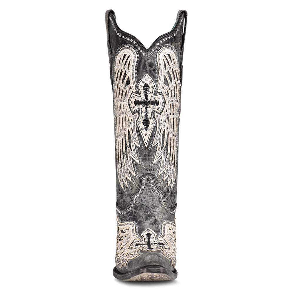 Cross and Wings Overlay Studded Snip Toe Cowboy Boots、mySite、gtrtttuynbv