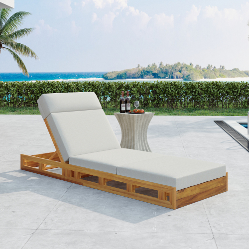 LOUNGE CHAISE SET, ACACIA WOOD WITH WATER-RESISTANT LOUNGE CUSHIONS (CREAM & 4 INCH THICK) - MATCHING DARK GREY VERSION AVAILABLE、、eastwooduniform