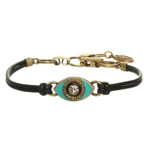 Michal Golan Turquoise Evil Eye Bracelet on Leather、mySite、topwebapps