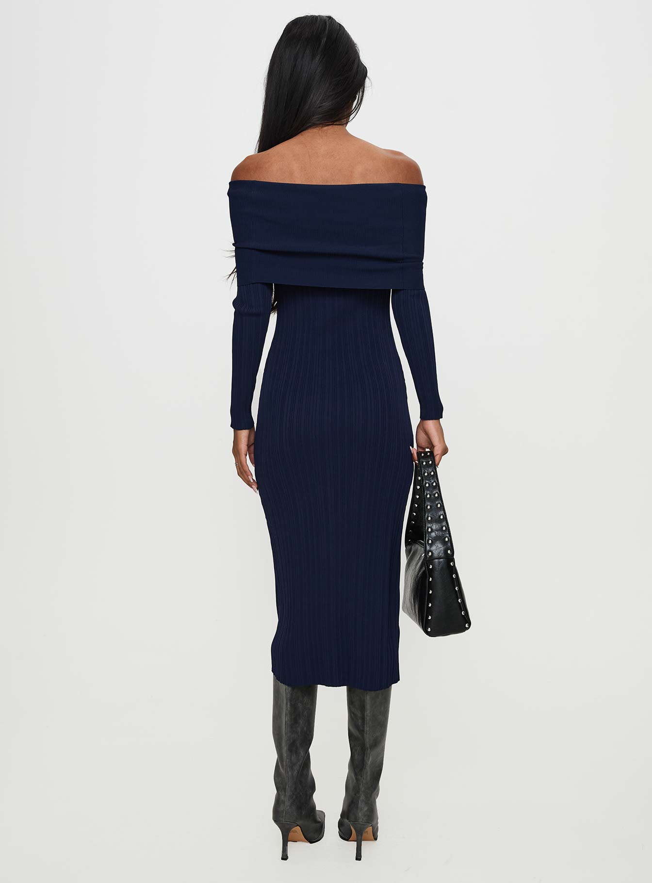 Flisse Long Sleeve Rib Maxi Dress Navy、mySite、solidvoid