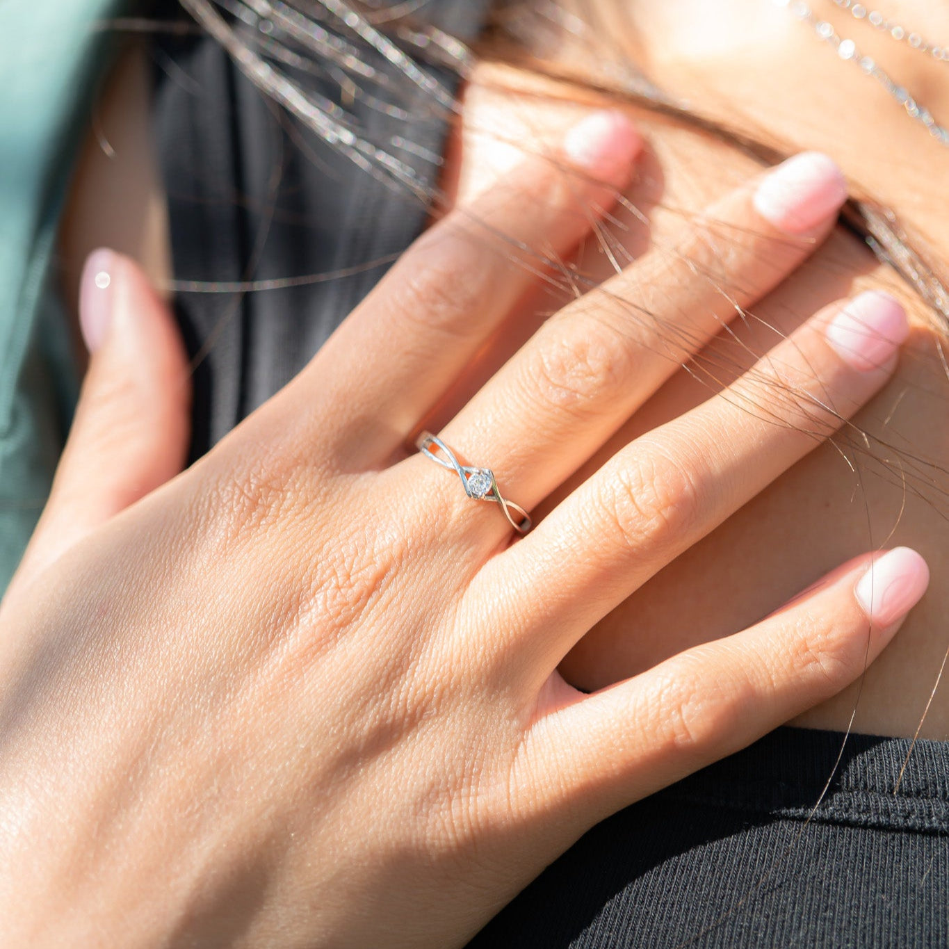 Stainless Steel Twisted Band CZ Accent Ring / ZRJ4137、mySite、dreamappss