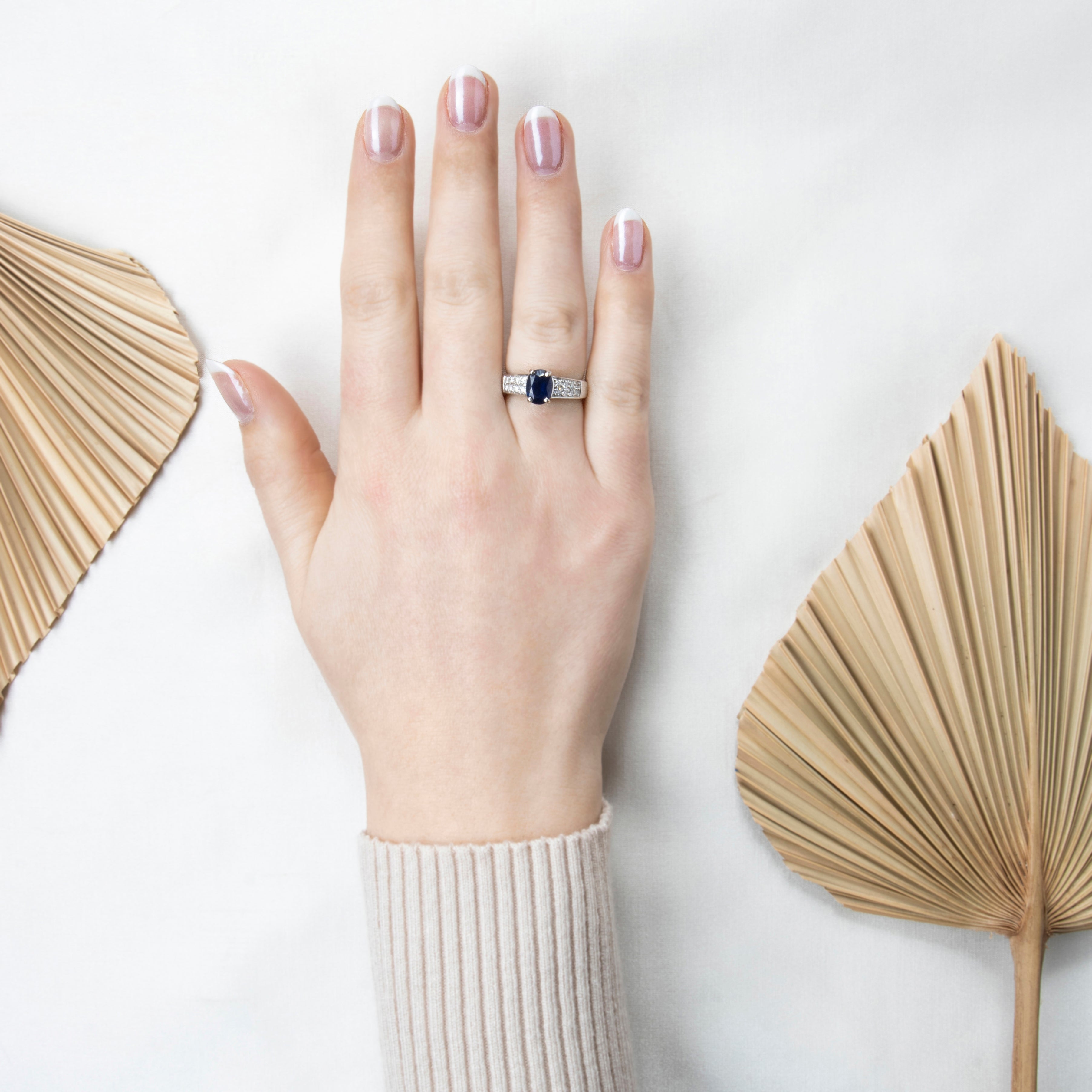 Vintage 14k White Gold 1.53ct Blue Sapphire .336cttw Diamond Statement Ring 6.50、mySite、hinf8tx79