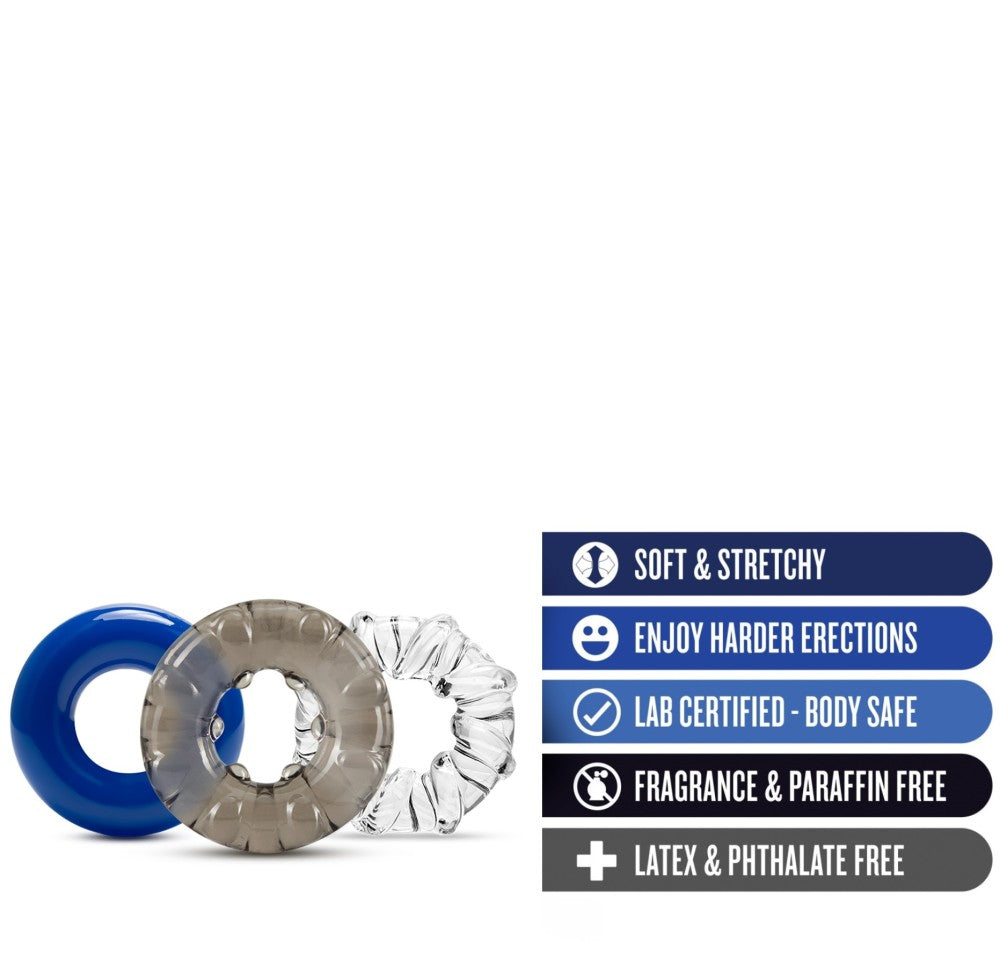 Stay Hard By Blush® | Triple Stretch Penis Rings (3-Pack)、mySite、bottomscart