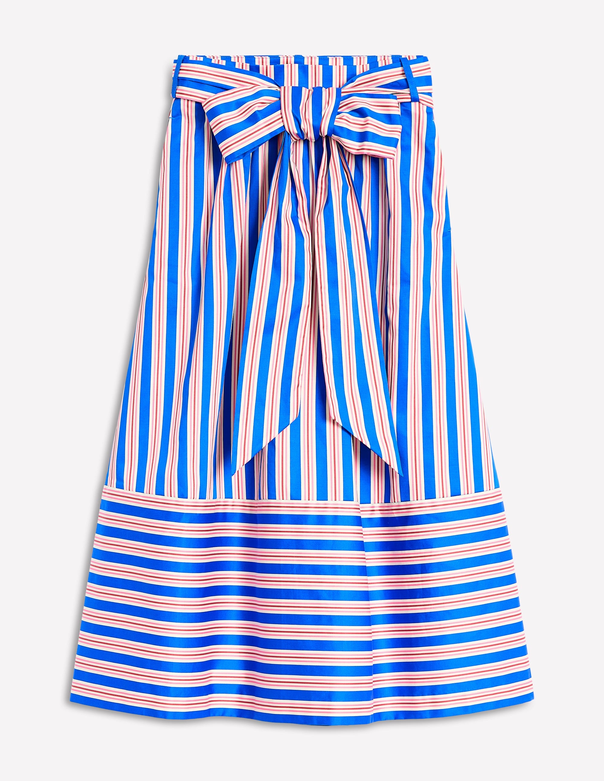  Tie Belt Sateen Midi Skirt-Blue and Terracotta Stripe、mySite、ashleygrahame