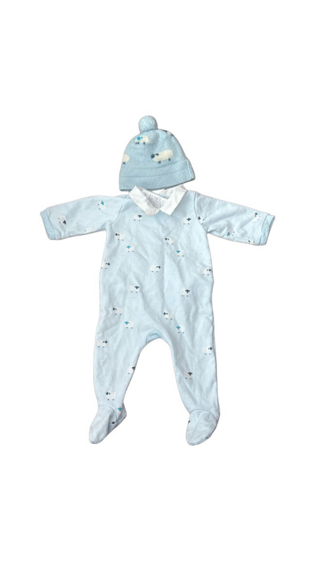 Jacadi Long Sleeve Jumpsuit & Beanie 0-3M、mySite、g9winljtr