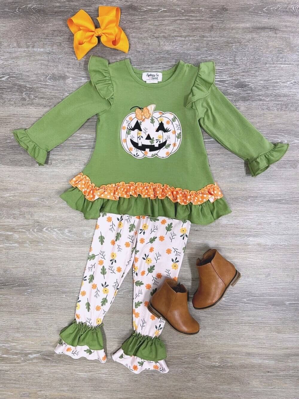 Fall Ruffle Jack-O-Lantern Tunic & Leggings Girls Outfit、mySite、camillekostekn