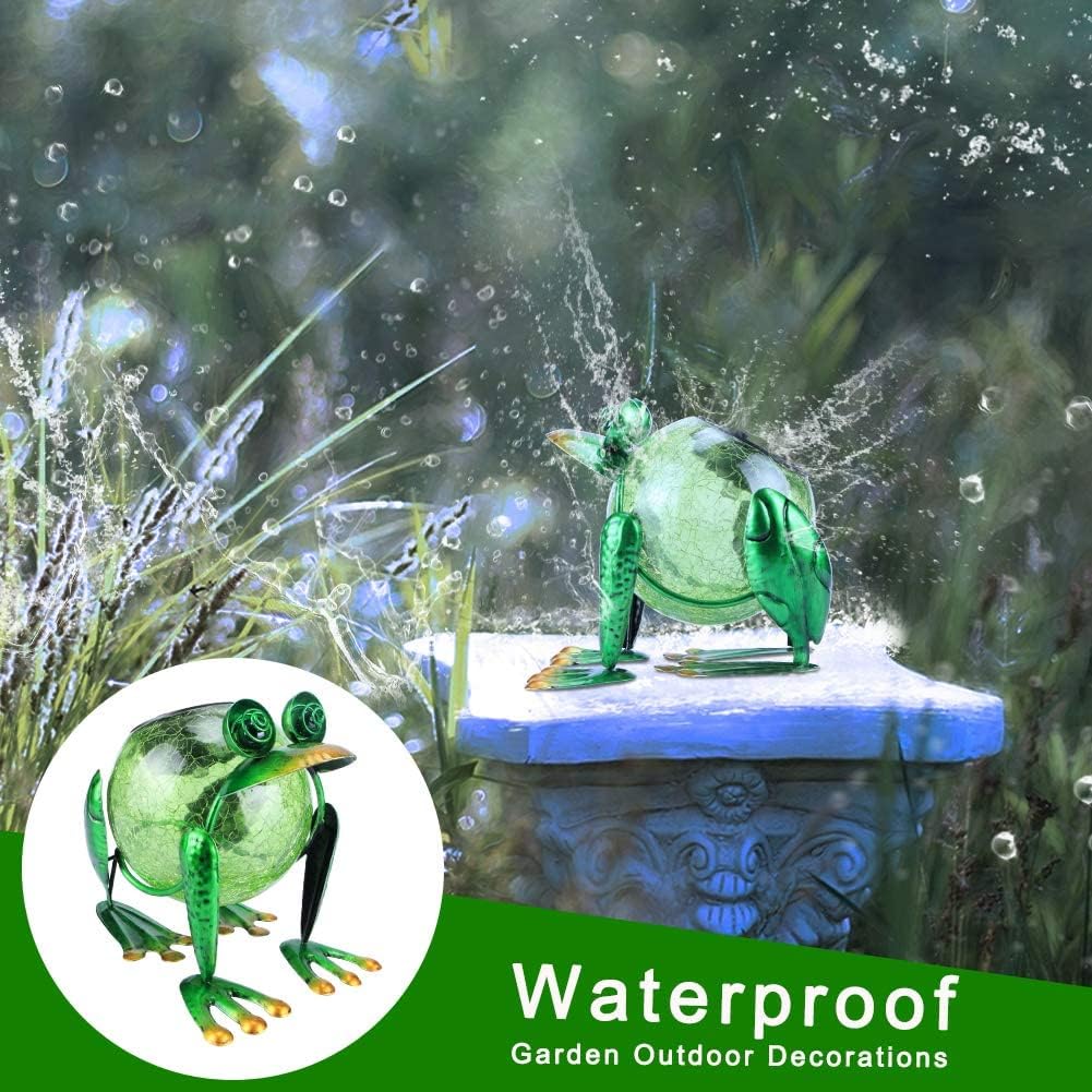 Crackled Glass Solar Frog Garden Decoration Statuary、mySite、g9winljtr