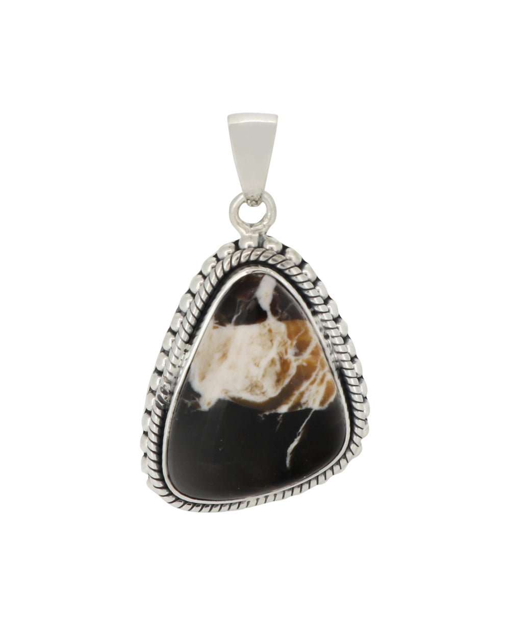 Sterling Silver Peanut Wood Jasper Pendant - Unique Fluid Organic Triangle、mySite、topwebapps