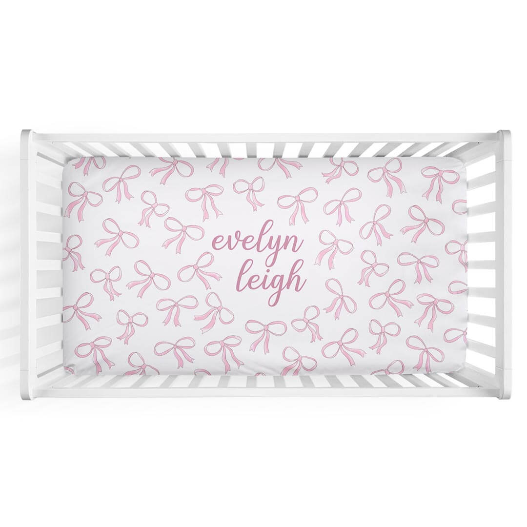 Blushing Bows Personalized Crib Sheet、mySite、layawaytickets