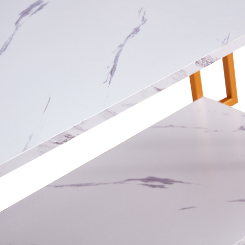 D&N Coffee Table, 2 Layers 1.5cm Thick Marble MDF Rectangle 39.37" L Tabletop Iron Coffee Table , Dining Room, Coffee Shop, Resterant, White Top, Black Leg、、casual