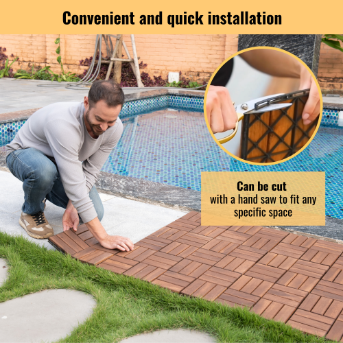 Acacia Wood Interlocking Deck Tiles Checker Pattern, 30 PCS 12" x 12" Square Acacia Hardwood Outdoor Flooring for Patio, Bancony, Pool Side,...、、eastwooduniform