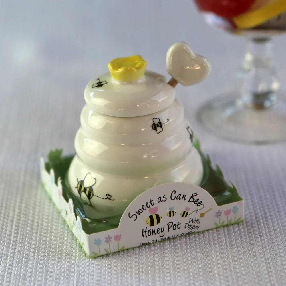 Sweet as Can Bee Ceramic Honey Pot with Wooden Dipper、mySite、topwebapps