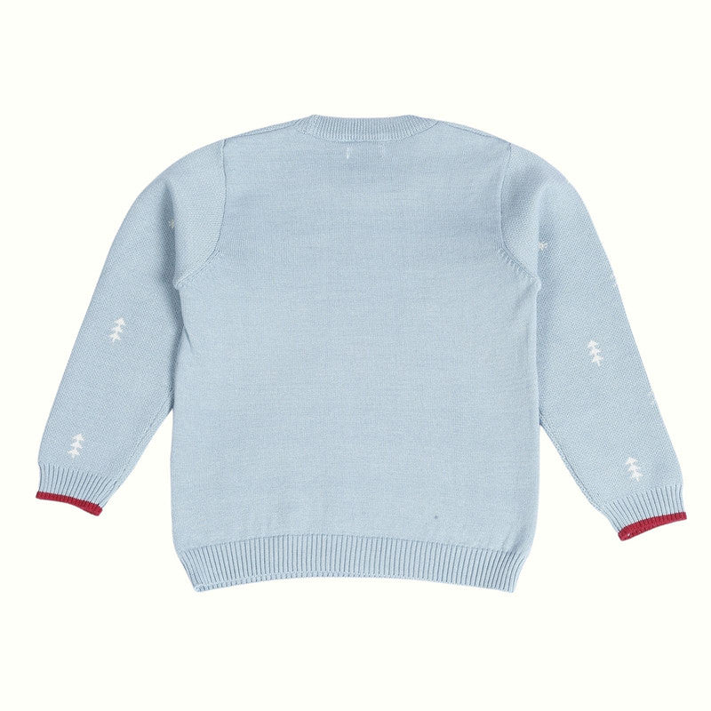 Cotton Jacquard Sweater, Lower & Cap Set | Hearth Warming Bear Printed | Blue & Red| Set of 3、mySite、camillekostekn