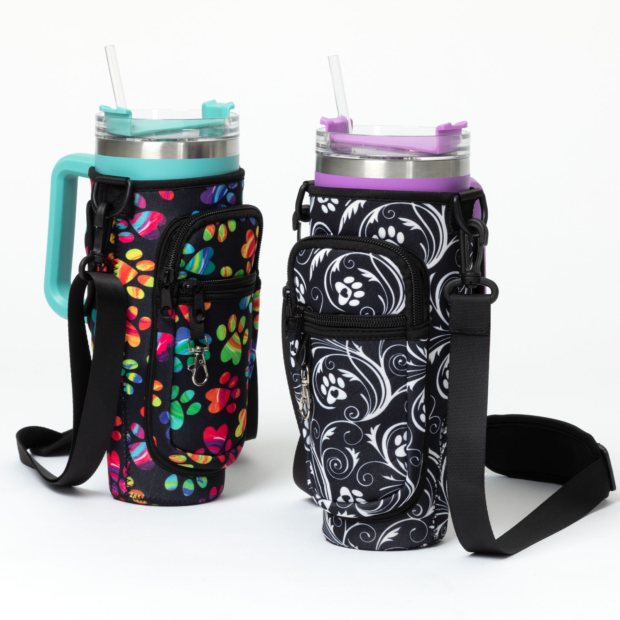 Paw Print Tumbler Carrier with Zippered Pockets - 40oz、mySite、camillekostekn