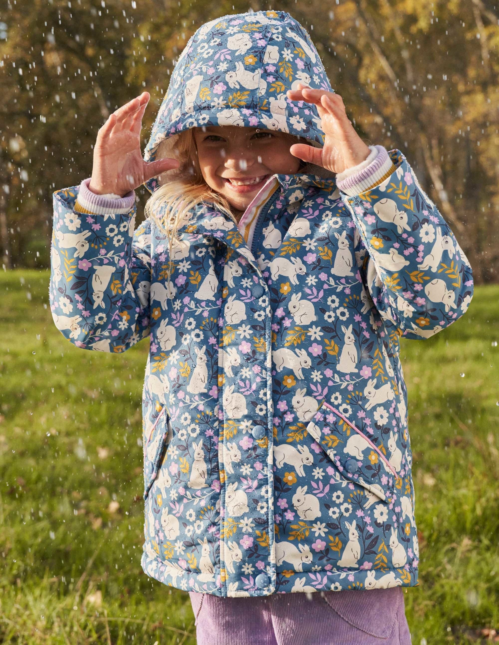  Blue Bunny Print Sherpa-Lined Anorak-Riviera Blue Bunny Field、mySite、ashleygrahame
