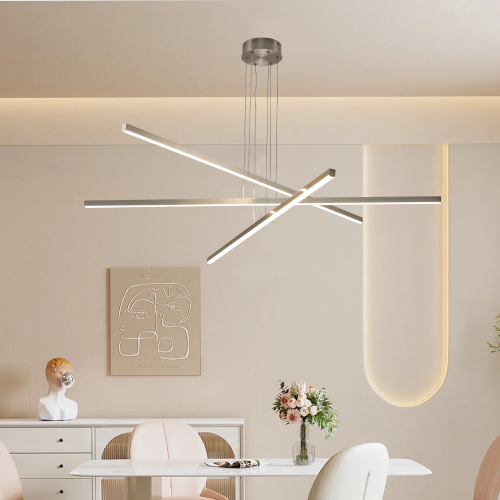 48" Modern LED Chandelier - Geometric 3-Arm Design, Adjustable Hanging, Sleek Metal Finish for Dining Room, Living Room & Office、、eastwooduniform