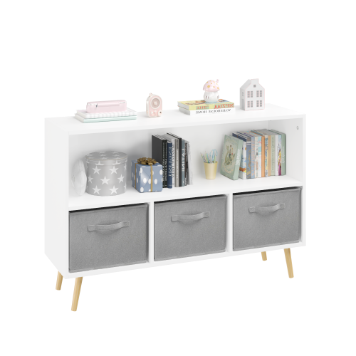 Kids bookcase with Collapsible Fabric Drawers, Children's Book Display, Toy Storage Cabinet Organizer, White/Gray、、casual