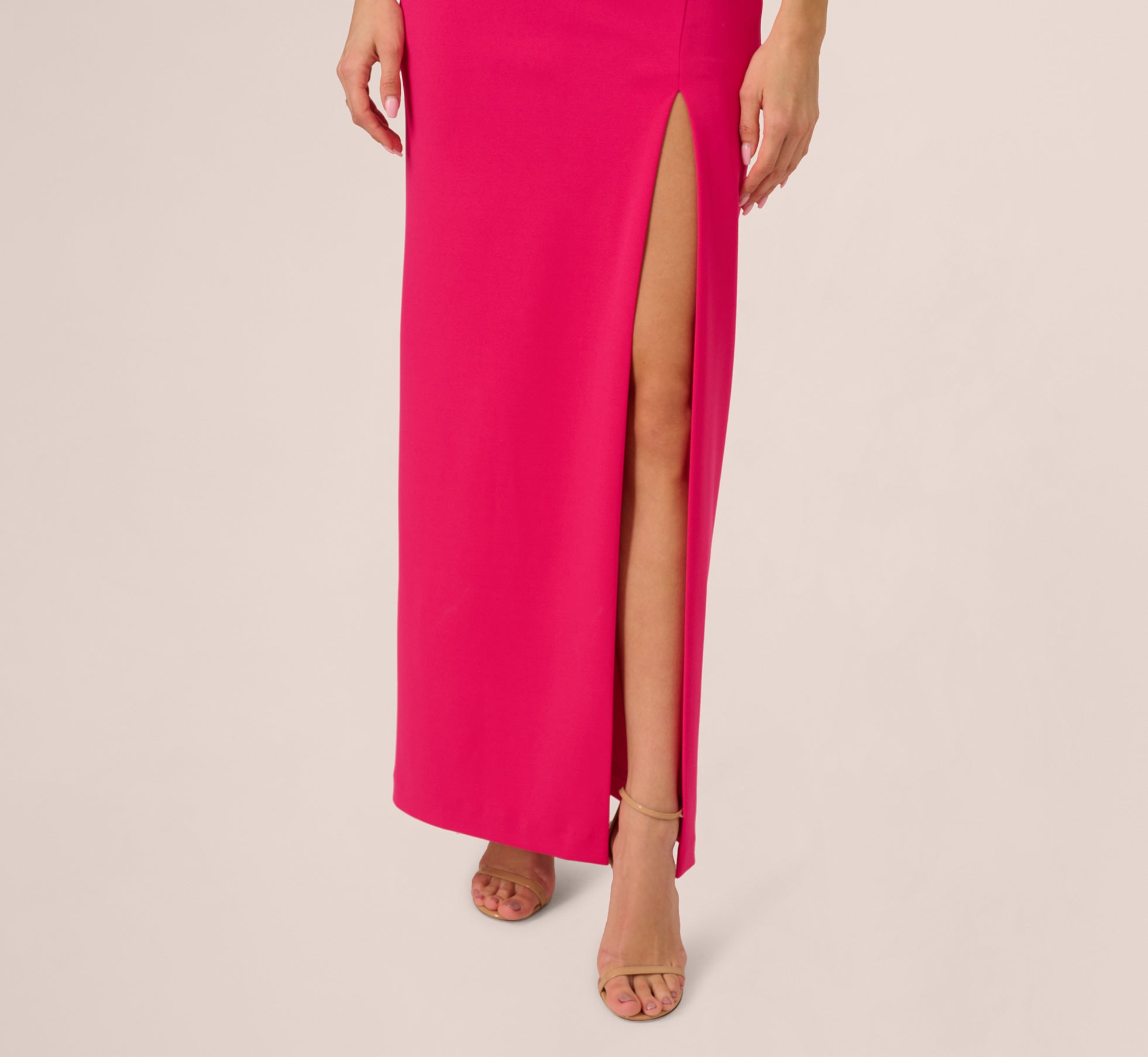 Sleeveless Beaded Plunge Neck Gown In Geranium、mySite、solidvoid