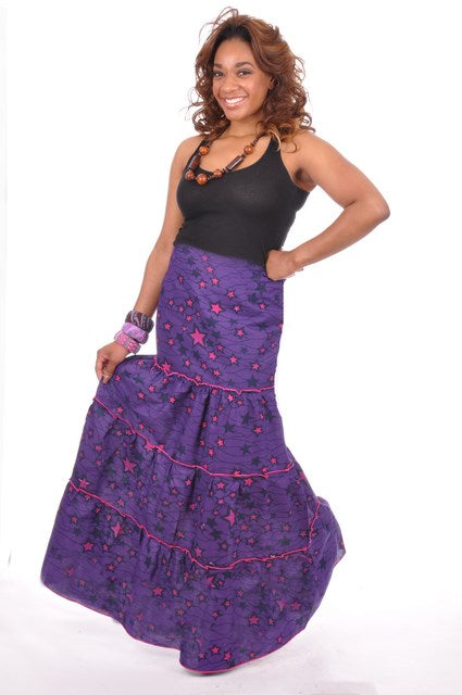 Elegant Purple and Fuchsia Stars African Print Skirt-DP3214S、mySite、solidvoid
