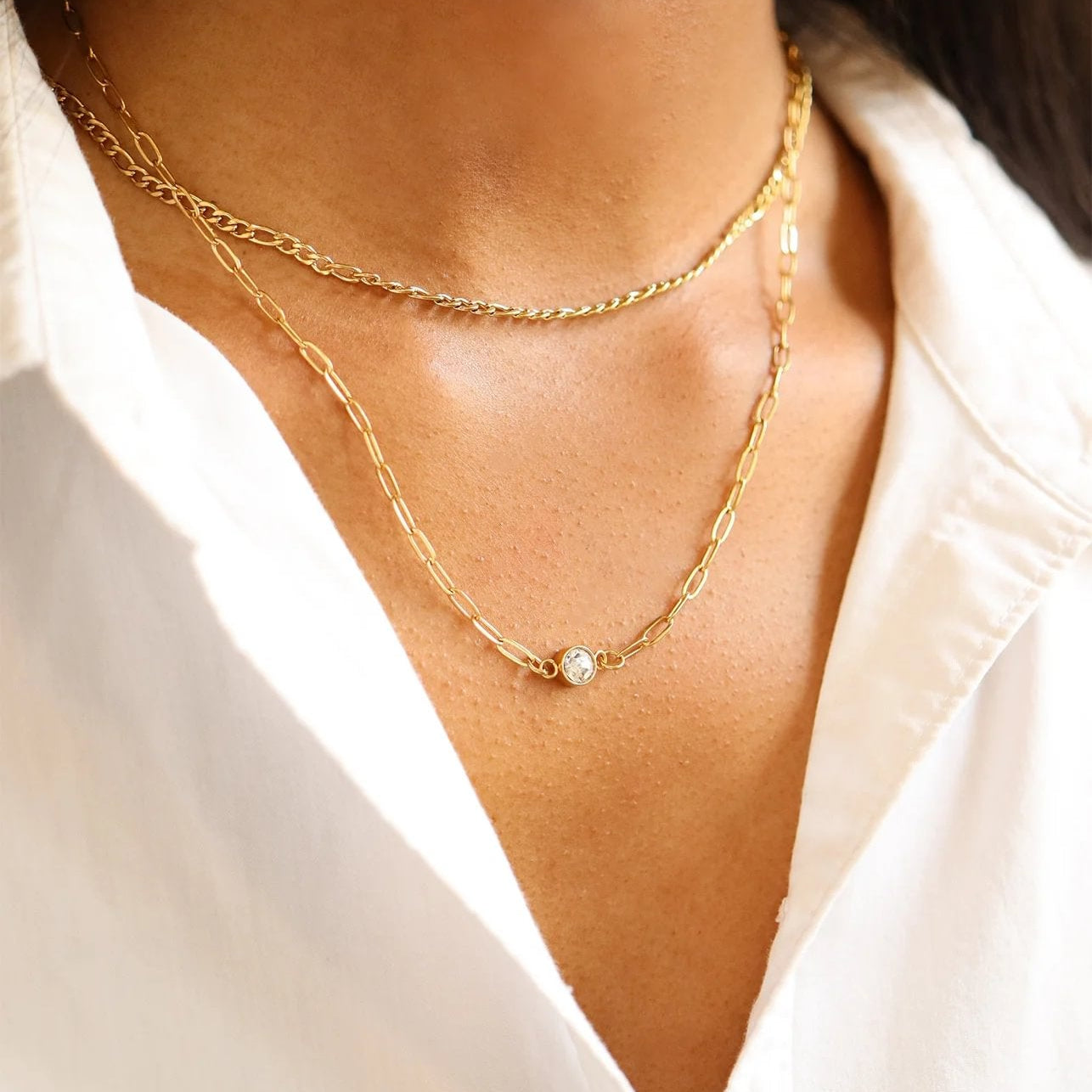 18K Gold PVD Paperclip Connector Chain Necklace / CHN0080、mySite、dreamappss