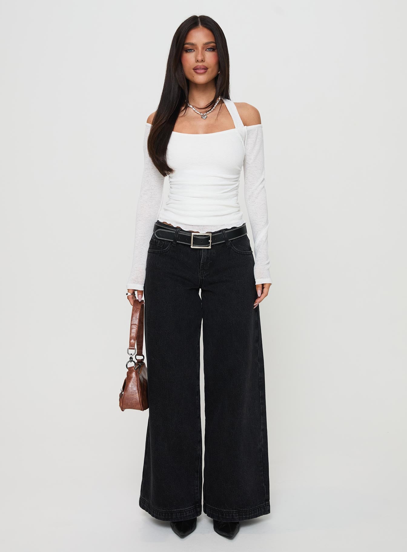 Shivers Halter Long Sleeve Top White、mySite、solidvoid