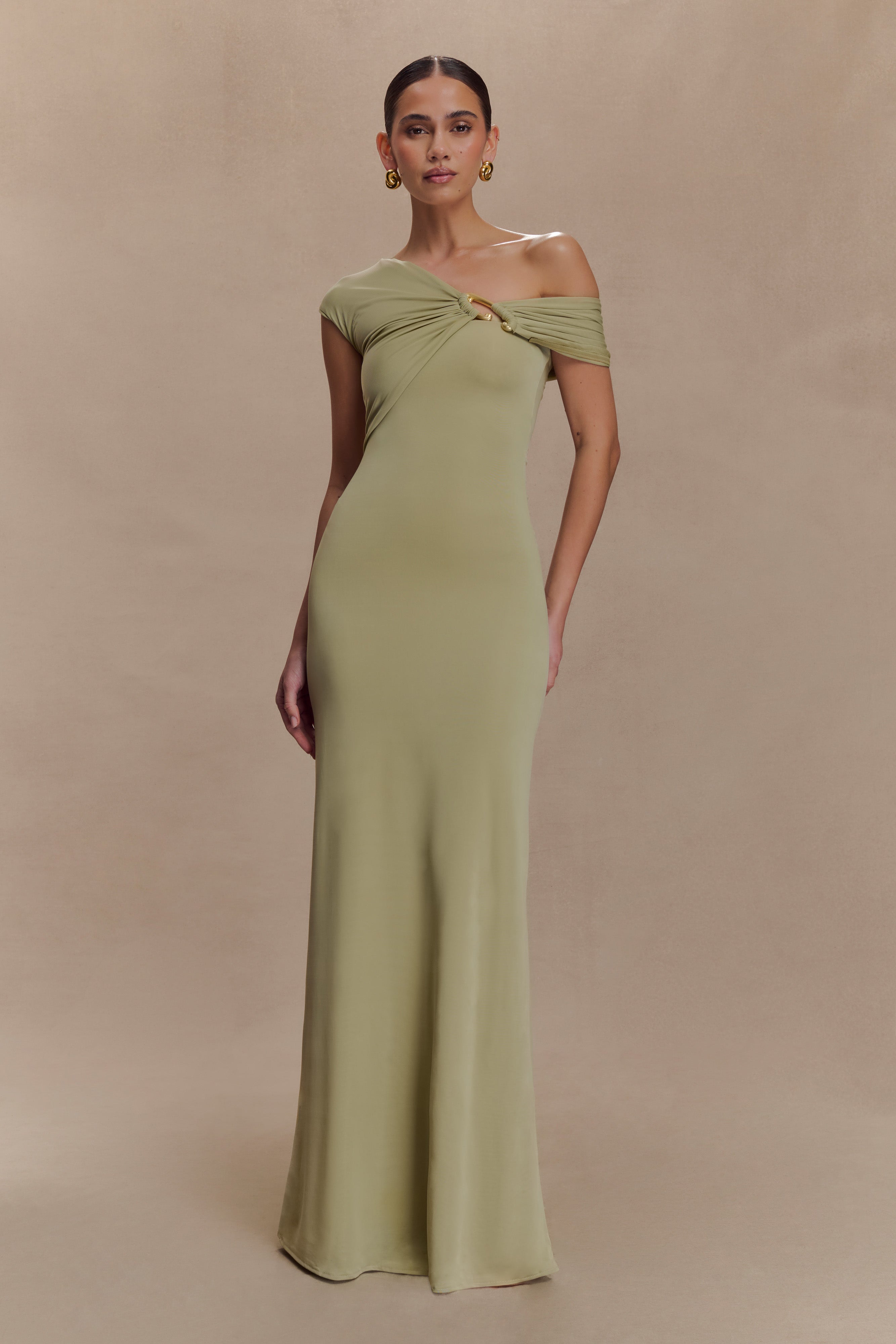 Ashford Asymmetrical Slinky Maxi Dress - Sage、mySite、solidvoid