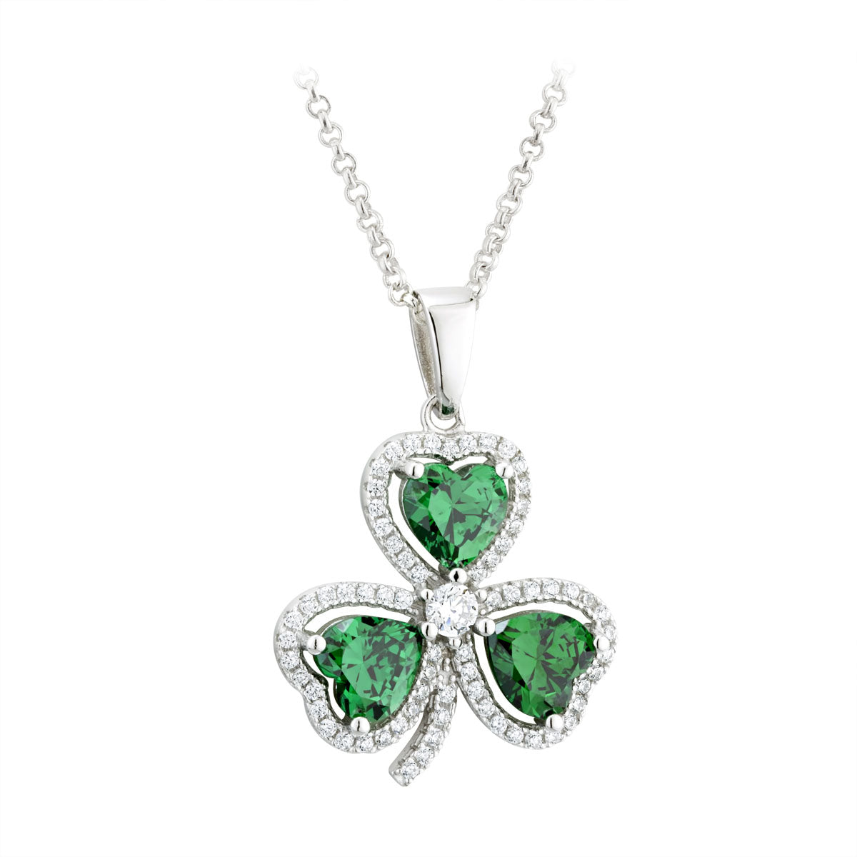 Silver Green Cubic Zirconia Shamrock Pendant、mySite、botmansion