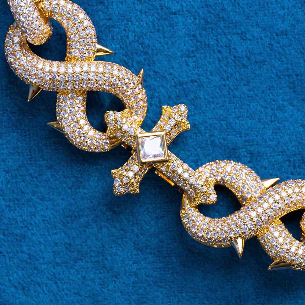 16MM Moissanite Infinity Cross Link Chain 14K Gold、mySite、hinf8tx79