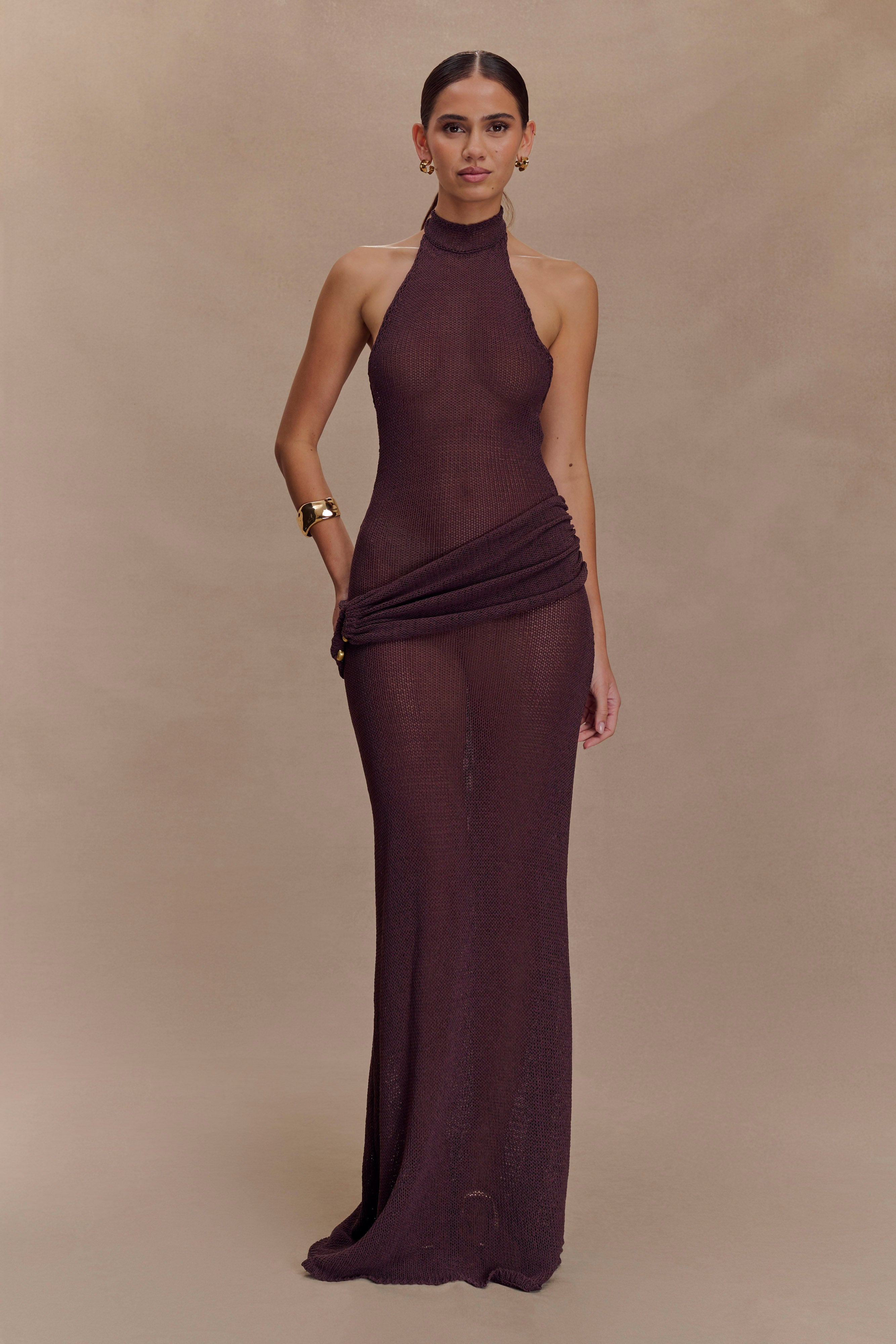 Reece Halter Knit Maxi Dress - Chocolate、mySite、solidvoid