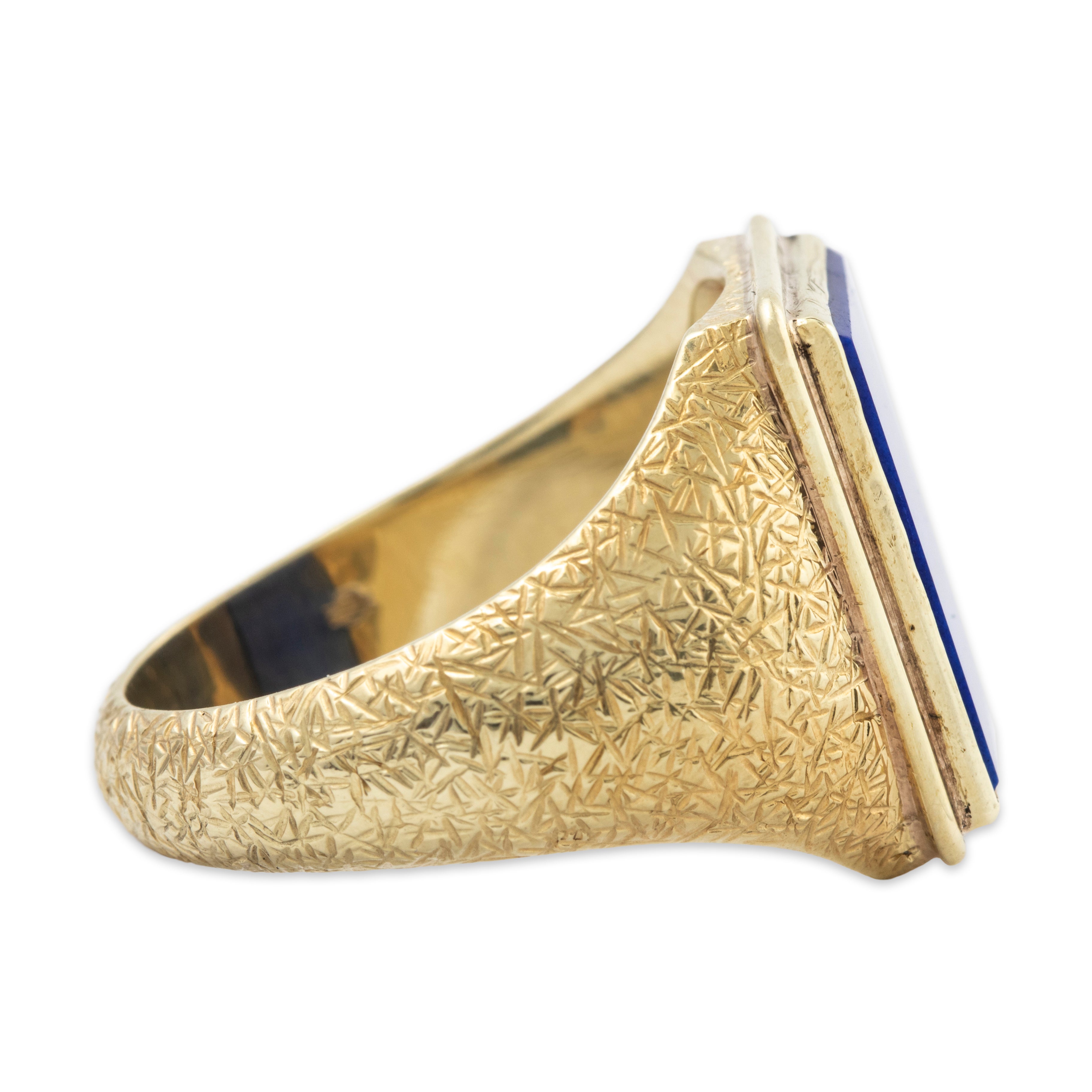 Heavy Vintage 14k Yellow Gold 2.86ct Lapis Lazuli Textured Signet Ring 9、mySite、hinf8tx79