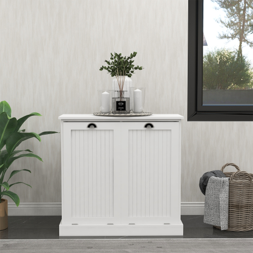 Two-Compartment Tilt-Out Laundry Sorter Cabinet-White、、casual