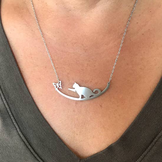 Pet Lover's Picks: Dogs and Cats Stainless Steel Made in the USA Bar Necklaces*、mySite、g9winljtr