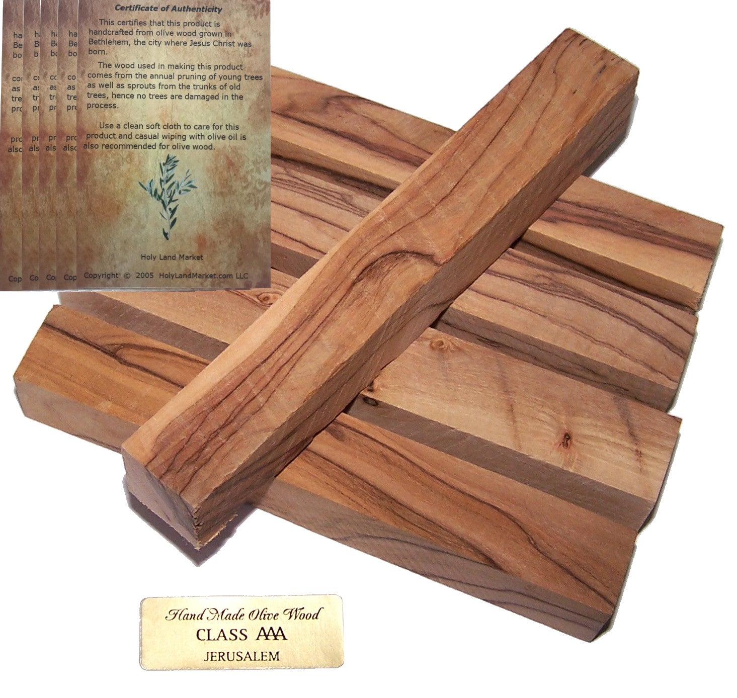 Holy Land Market Olive Wood Bethlehem Pen Blanks (FIVE) 5 pc or Blanks : 3/4x 5-5.5 With Certificate、mySite、topwebapps