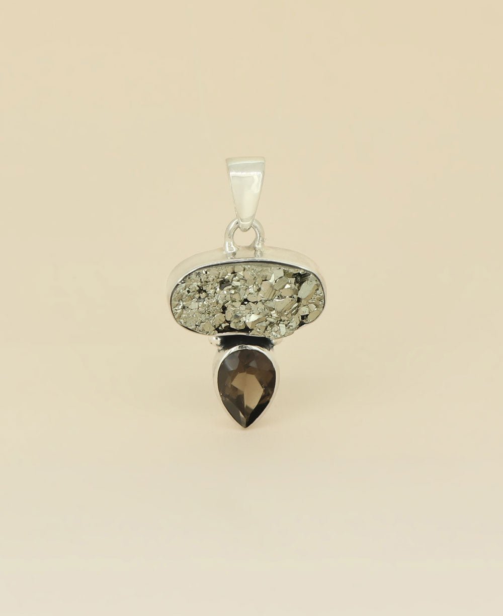Sterling Silver Pyrite and Smoky Quartz Gemstone Pendant、mySite、topwebapps