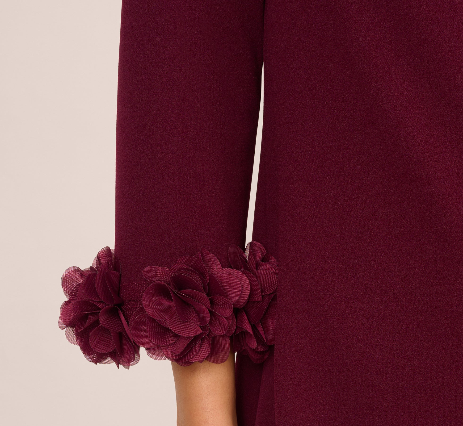 Three Quarter Sleeve Shift Dress With Floral Embellished Cuffs In Cabernet、mySite、solidvoid